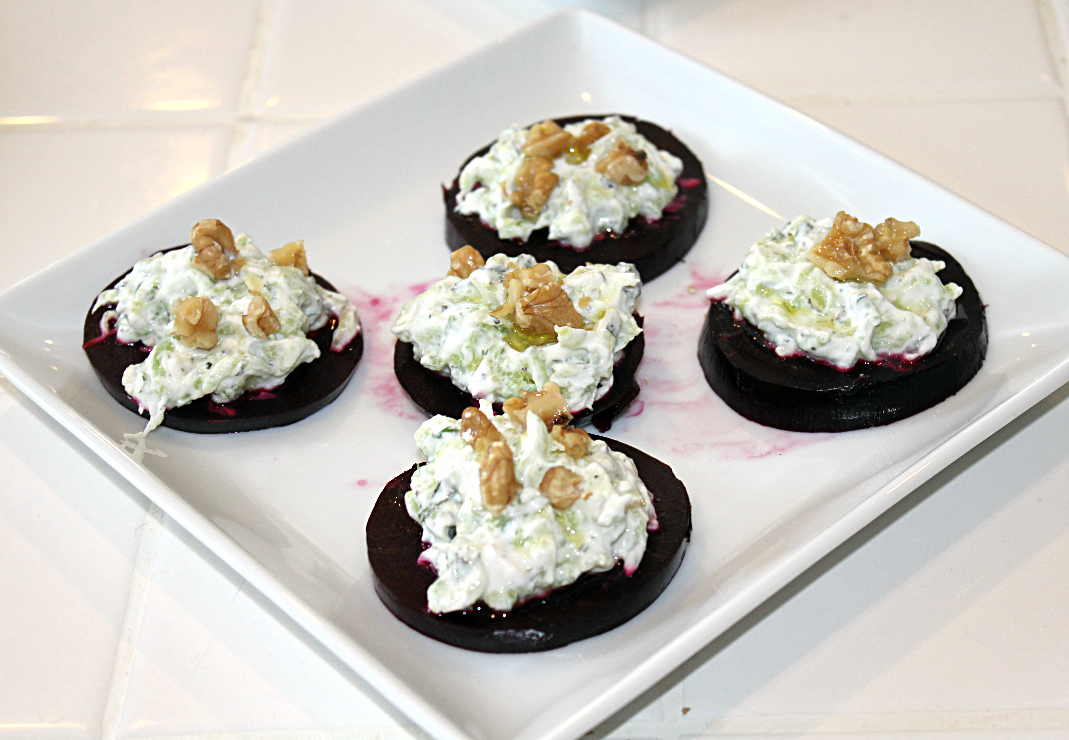 Appetizer Recipe: Roasted Beets with Tzatziki Sauce and Walnuts | BeLiteWeight | Weight Loss